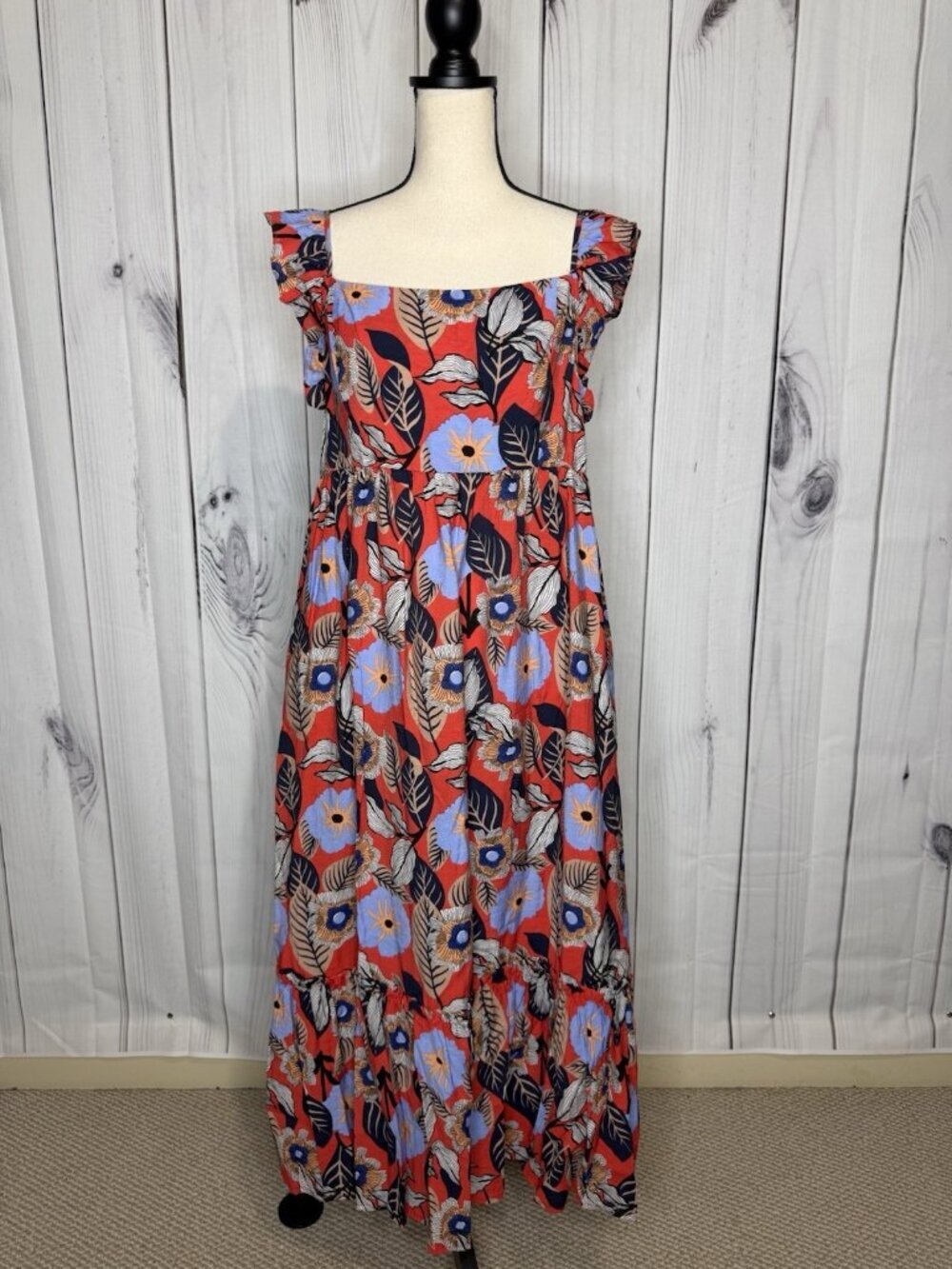 Ee:some Floral Tiered Ruffled Maxi Sundress Size L Smocked Back Sleeveless
